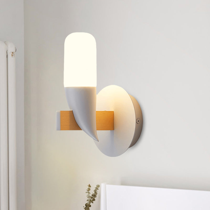 Modern Metal Led Bird-Like Wall Sconce In White And Wood - Bedside Lamp Fixture