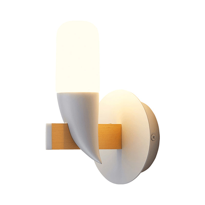 Modern Metal Led Bird-Like Wall Sconce In White And Wood - Bedside Lamp Fixture