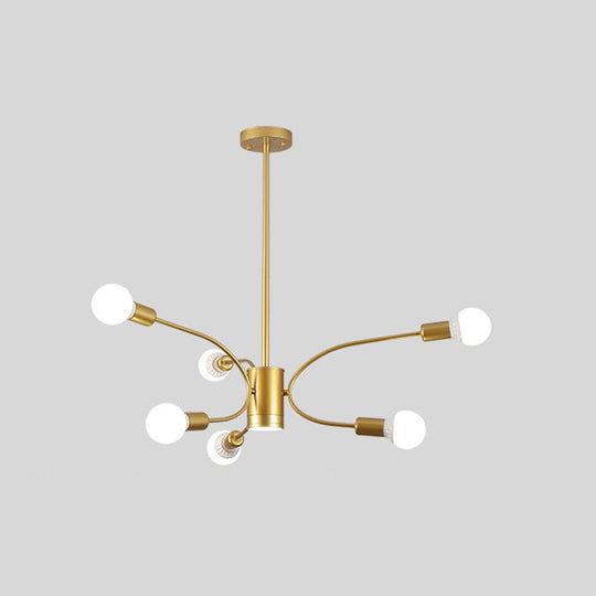 Modern Sputnik Chandelier Lamp - Metallic Ceiling Pendant Light In Gold With 6/8/12 Lights