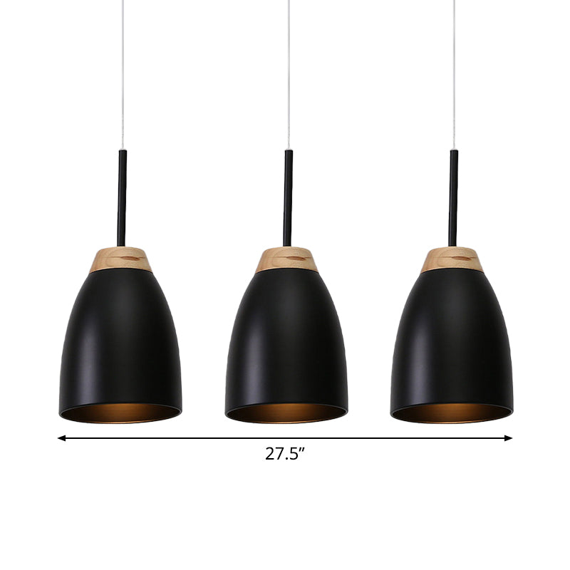 Metallic Bell Pendulum Lighting - Minimalist 3-Light Black Hanging Lamp with Linear Canopy