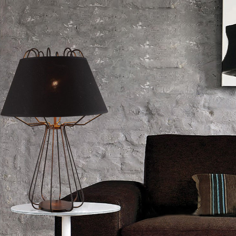 Modernist Iron Nightstand Lamp With Fabric Shade - White/Black Finish 1 Bulb Black
