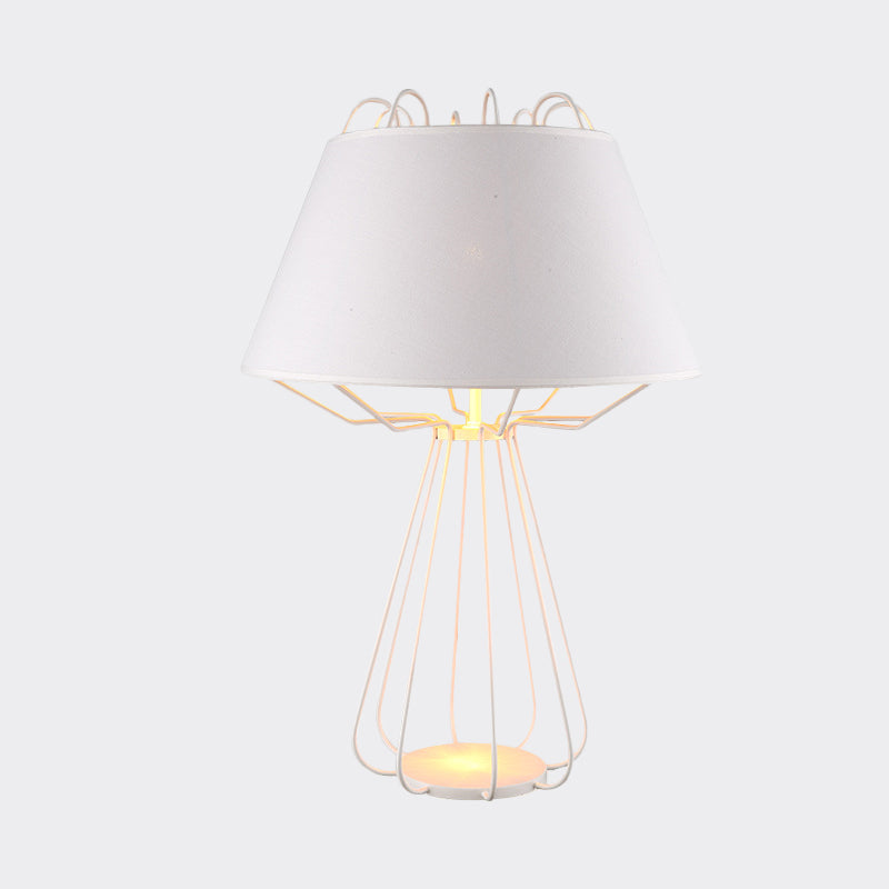 Modernist Iron Nightstand Lamp With Fabric Shade - White/Black Finish 1 Bulb
