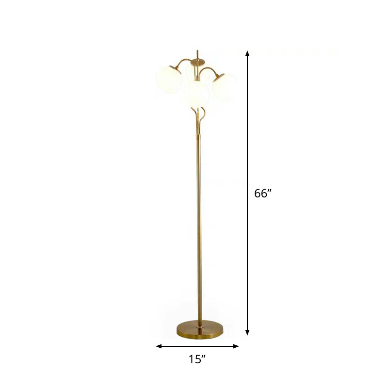 Modern 4-Light Gold Finish Floor Lamp With White Glass Stand For Living Room