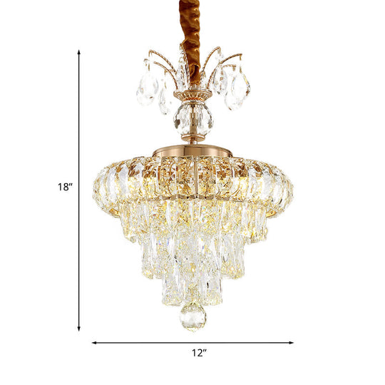 Led Crystal Chandelier Pendant Light For Dining Room - Elegant Tiered Conical Design Clear Shade