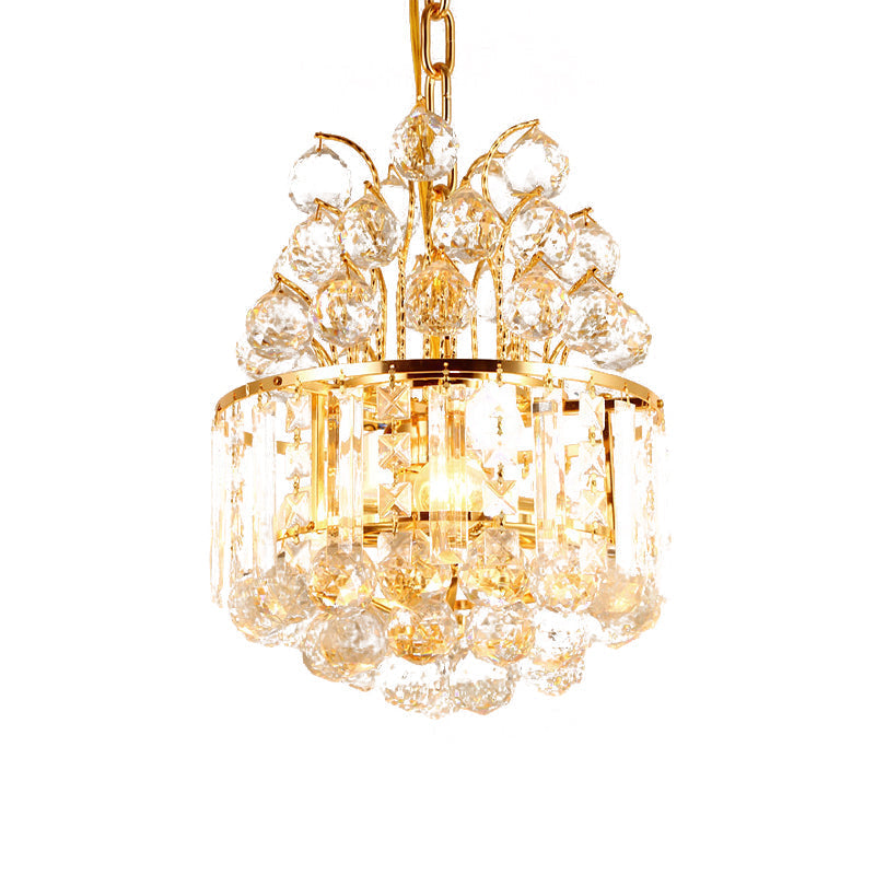 Simple Style Crystal Ball Chandelier - 3 Heads Gold Finish Pendant Light Fixture For Living Room