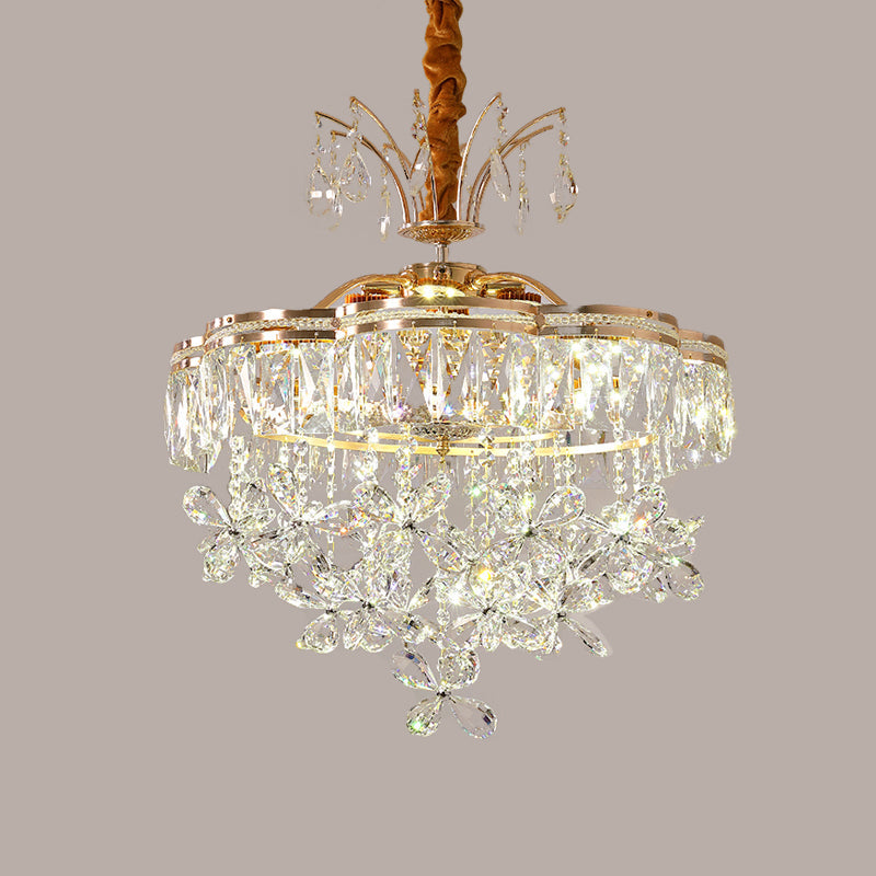Modern Gold Flower Crystal Chandelier - 8 Lights - Clear - Dining Room Pendant Light Kit