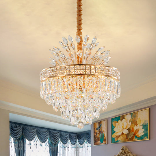 Contemporary Crystal Chandelier - Gold 9 Bulbs Pendant Light for Bedroom