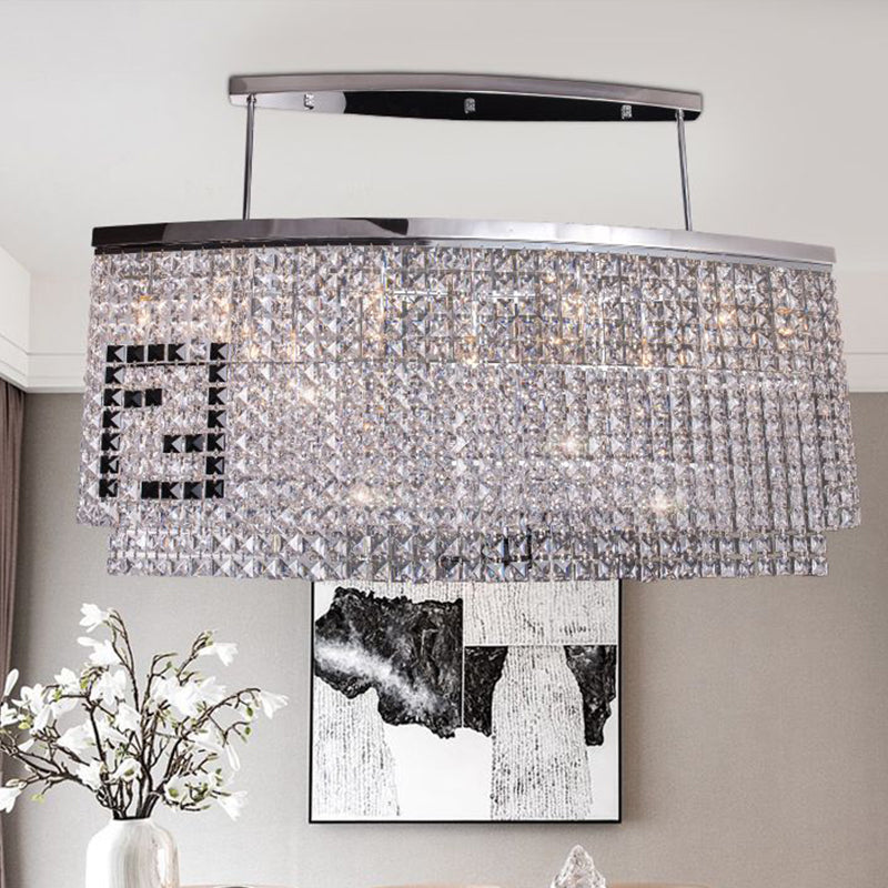 Modern 6-Light Island Ceiling Lamp With Faceted Crystal Shade In Chrome For Dining Rooms