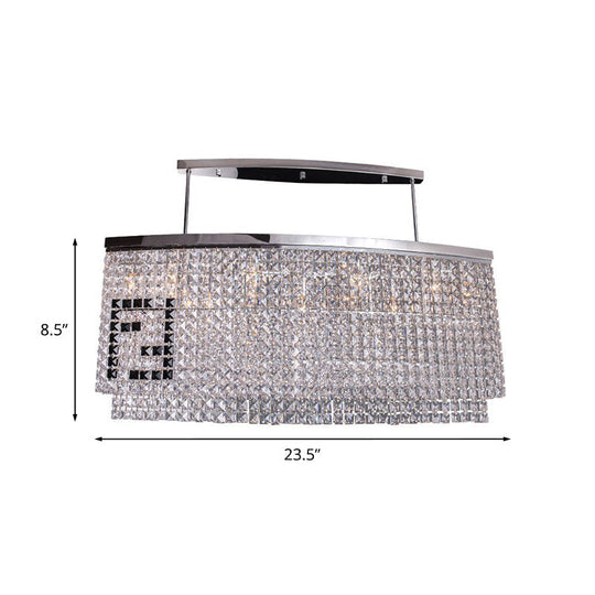 Modern 6-Light Island Ceiling Lamp With Faceted Crystal Shade In Chrome For Dining Rooms