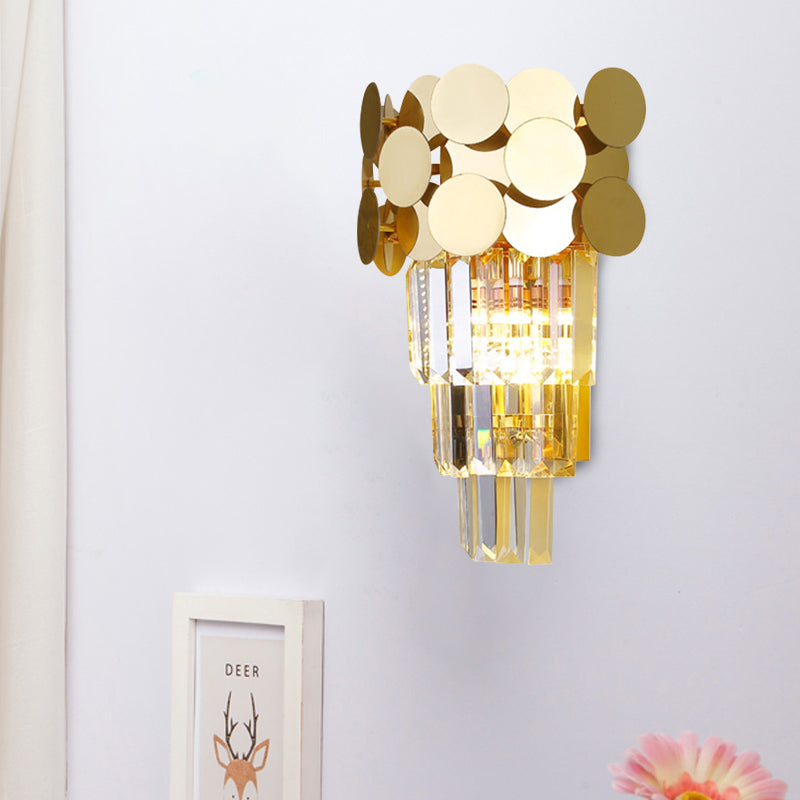 Modern Wall Sconce With Tiered Crystal Shade In Gold For Living Room