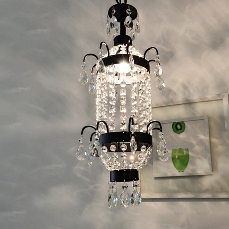 Rustic Black Teardrop Crystal Pendant Light For Dining Room