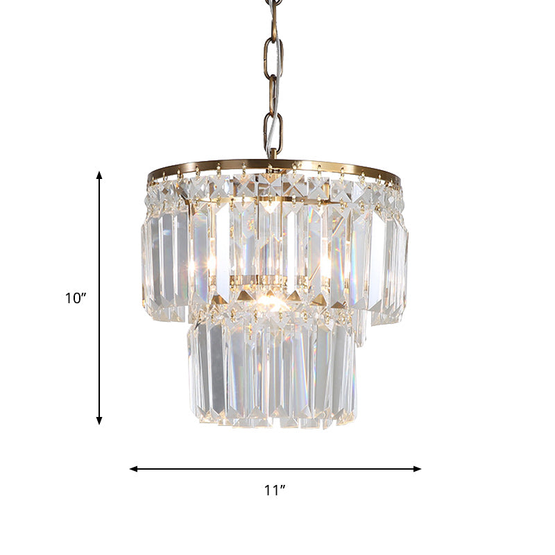 Rustic Crystal Pendant Light with 2 Layers and 1 Gold Head – Perfect for Dining Rooms".