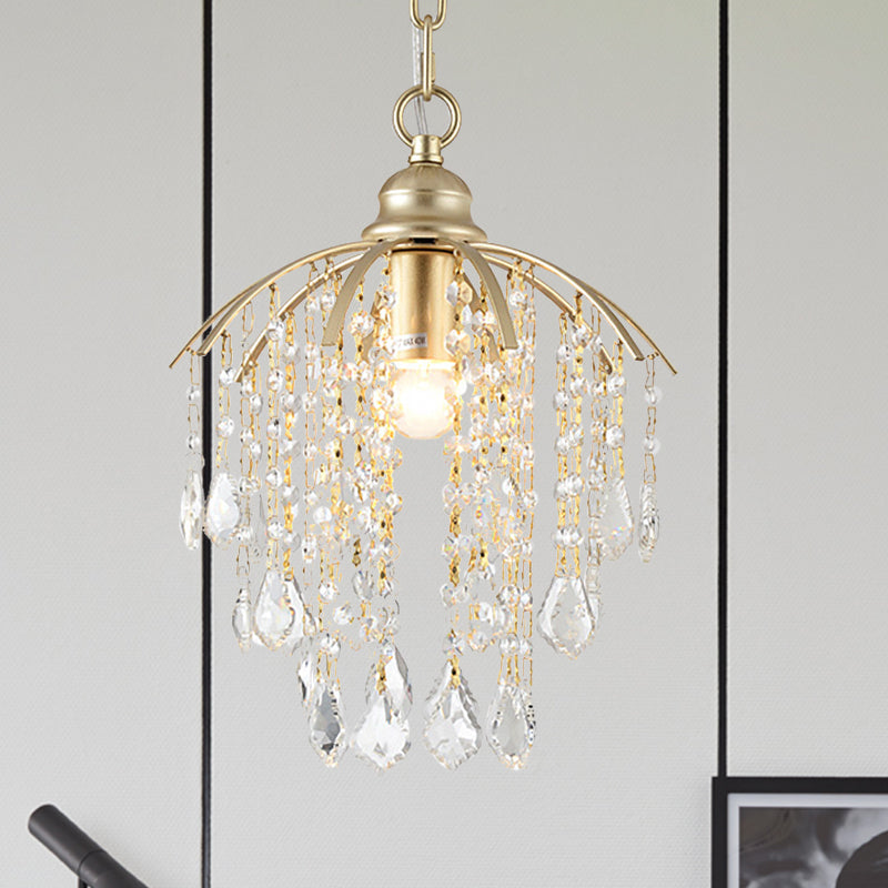 Crystal Waterfall Suspension Pendant Light - Traditional Gold For Living Room Ceiling