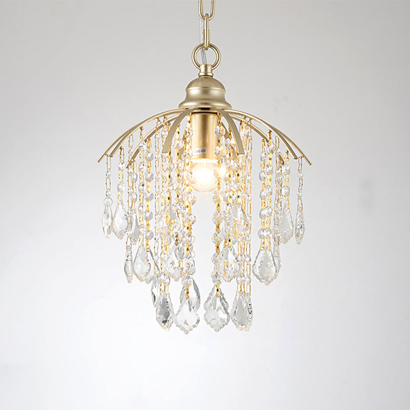 Crystal Waterfall Suspension Pendant Light - Traditional Gold For Living Room Ceiling
