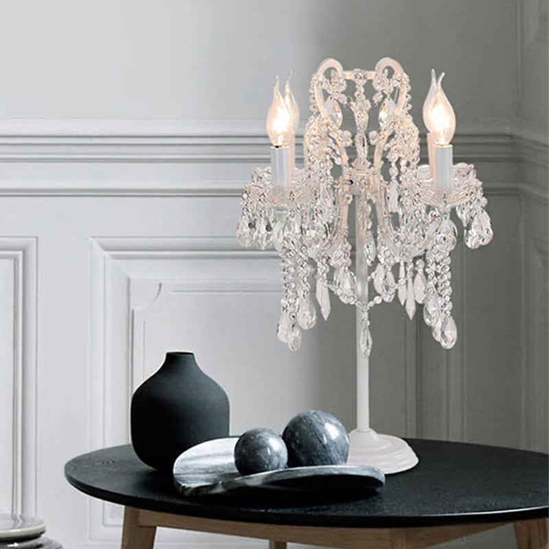 White/Gold Crystal Table Lamp - Elegant 2-Light Bent Arm Rural Style Living Room Night Light White