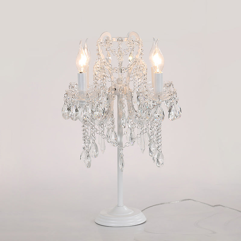 White/Gold Crystal Table Lamp - Elegant 2-Light Bent Arm Rural Style Living Room Night Light