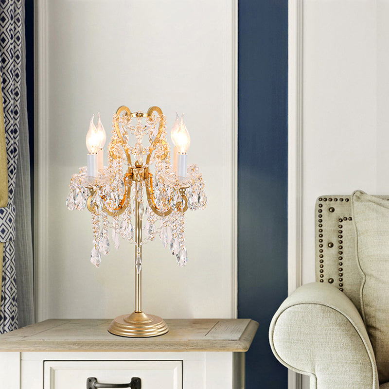 White/Gold Crystal Table Lamp - Elegant 2-Light Bent Arm Rural Style Living Room Night Light Gold