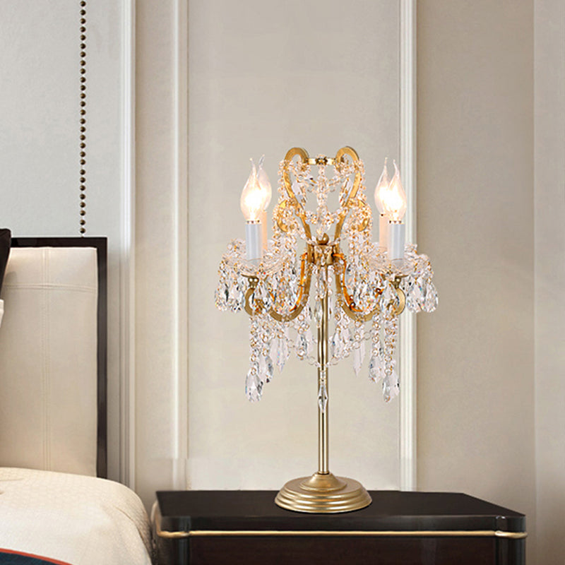 White/Gold Crystal Table Lamp - Elegant 2-Light Bent Arm Rural Style Living Room Night Light