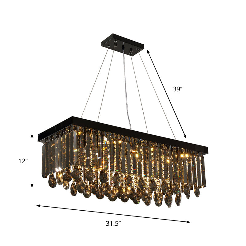 Black Crystal Island Pendant Light - Country Style 23.5/31.5 Size 8-Light Dining Room Hanging Lamp