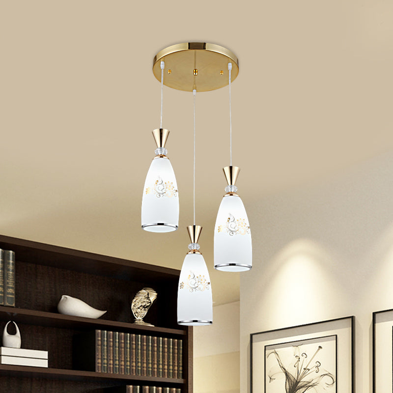 Modern Opal Frosted Glass Dining Room Pendulum Lamp: Gold/Black 3 Lights Multi Ceiling Light With