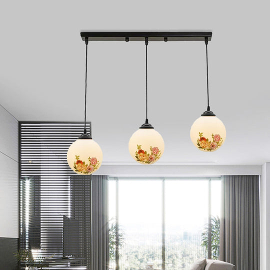 Frosted White Glass Pendant Light With 3 Bulbs - Minimalist Dining Room Lamp