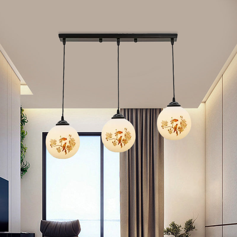 Frosted White Glass Pendant Light With 3 Bulbs - Minimalist Dining Room Lamp