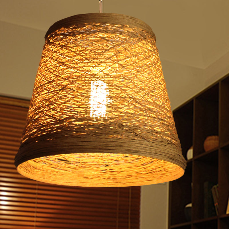 Bamboo Rattan Pendant Light - Stylish Flaxen Hanging Lamp Kit For Restaurants