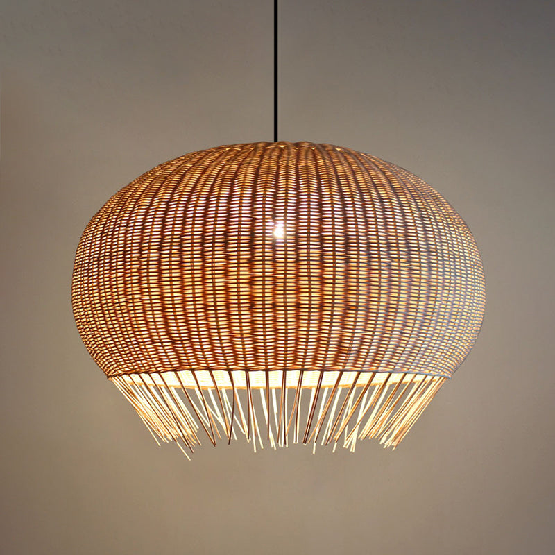 Sleek Bamboo Pendant Light With Asian Fringe Detail - Beige