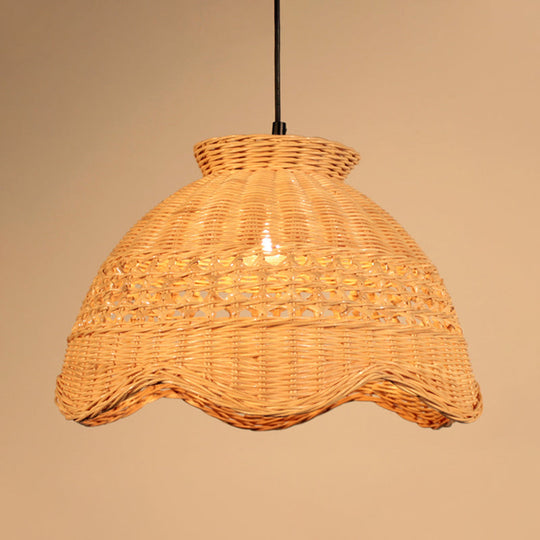 Modern Bamboo Domed Pendant: Stylish Dining Table Lighting Fixture With Scalloped Edge
