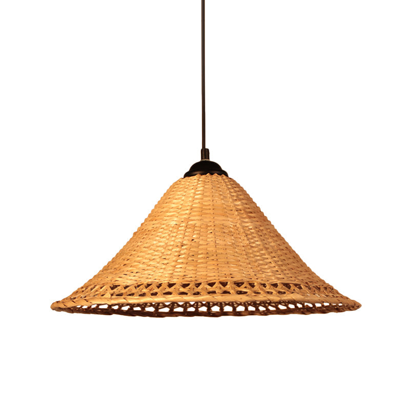 Natural Bamboo Hanging Pendant Lamp: Asia Cone Hat Design Brown Ideal For Dining Room Ceiling