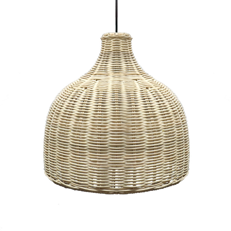 10/14 Asian Pendant Light With Beige Cloche Lamp Shade Bamboo Suspension
