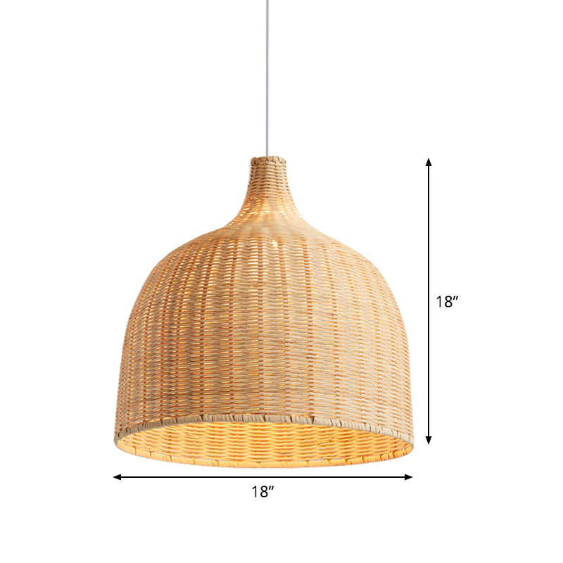 Beige Bamboo Ceiling Pendant Lamp - Asian Style Hanging Light Fixture 1 11 Or 18 Wide