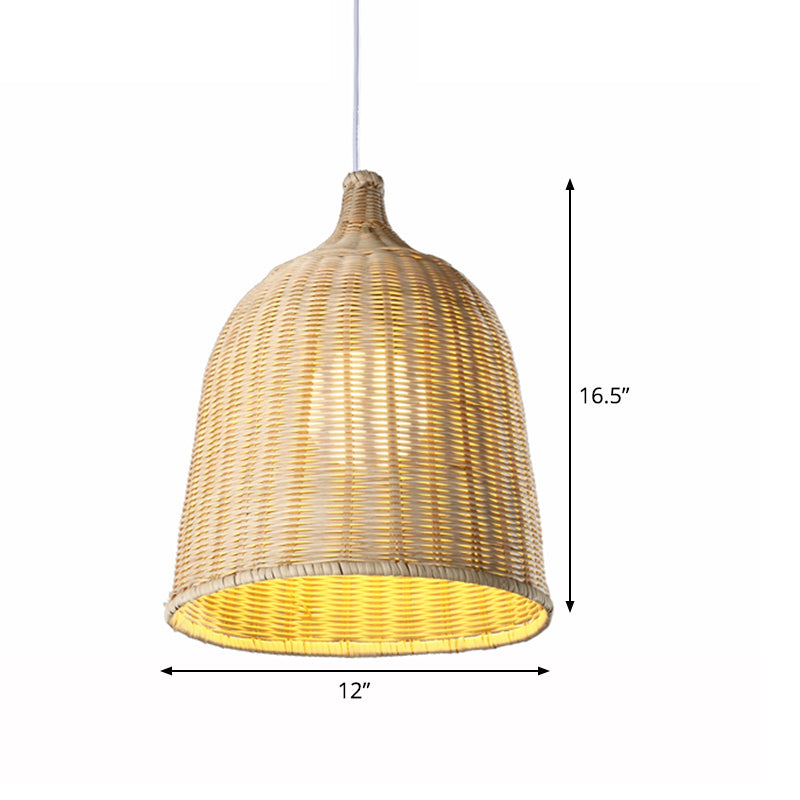 Bamboo Bell Drop Pendant Light Beige 12/14 Inch Wide