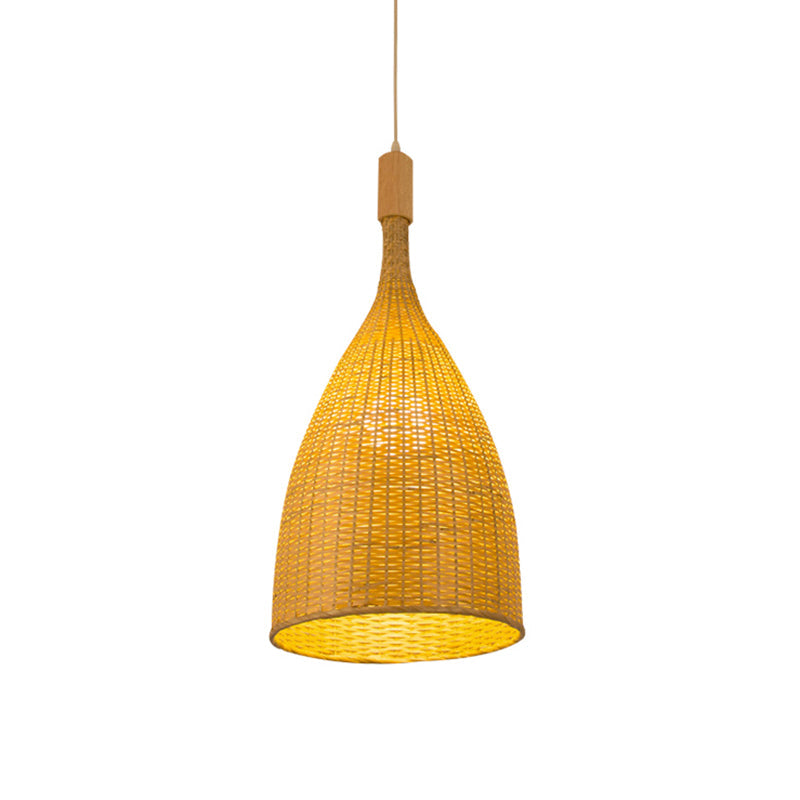 Asia Beige Pendant Light: Single Restaurant Suspension Lamp With Bamboo Funnel Shade