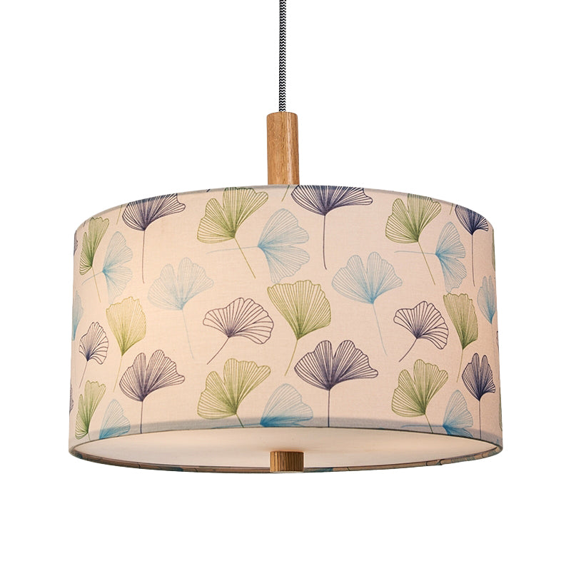 Ginkgo Leaves Suspension Light - Countryside White Drum Ceiling Pendant Lamp