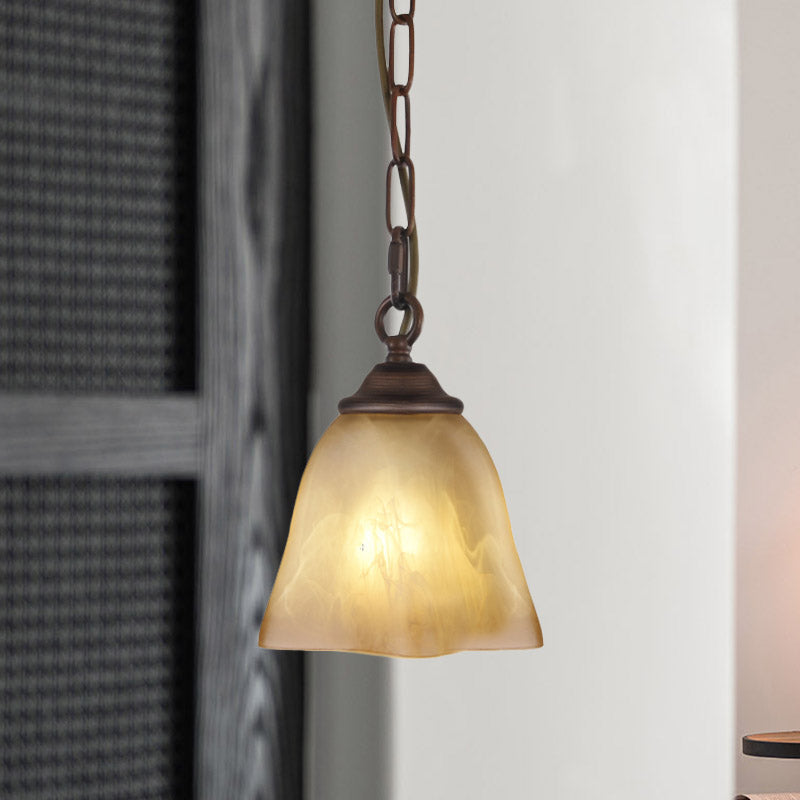 Beige Glass Pendant Light: Traditional Square Bottom Hanging Fixture For Restaurants