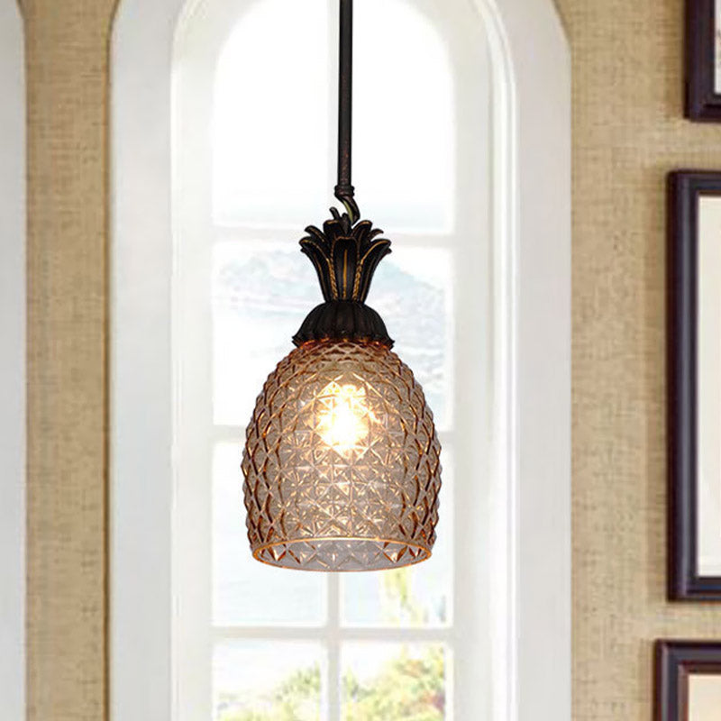 Black Retro Pineapple Pendant Ceiling Light - Prismatic Glass Hanging Lamp For Restaurants 1 Bulb