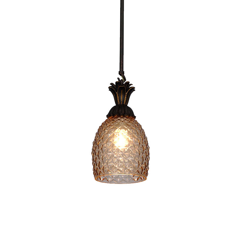 Black Retro Pineapple Pendant Ceiling Light - Prismatic Glass Hanging Lamp For Restaurants 1 Bulb