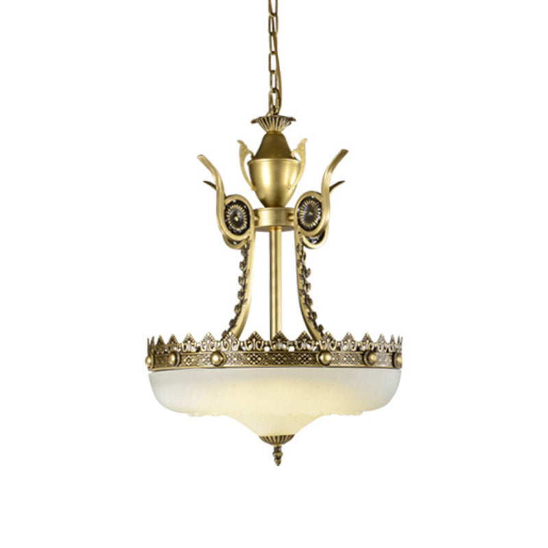 Traditional Cream Glass Inverted Chandelier - 12/16 Width 3 Lights Beige/Brass Perfect For Dining