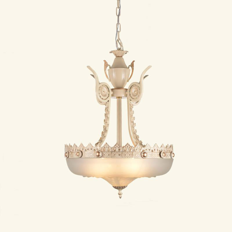 Traditional Cream Glass Inverted Chandelier - 12/16 Width 3 Lights Beige/Brass Perfect For Dining