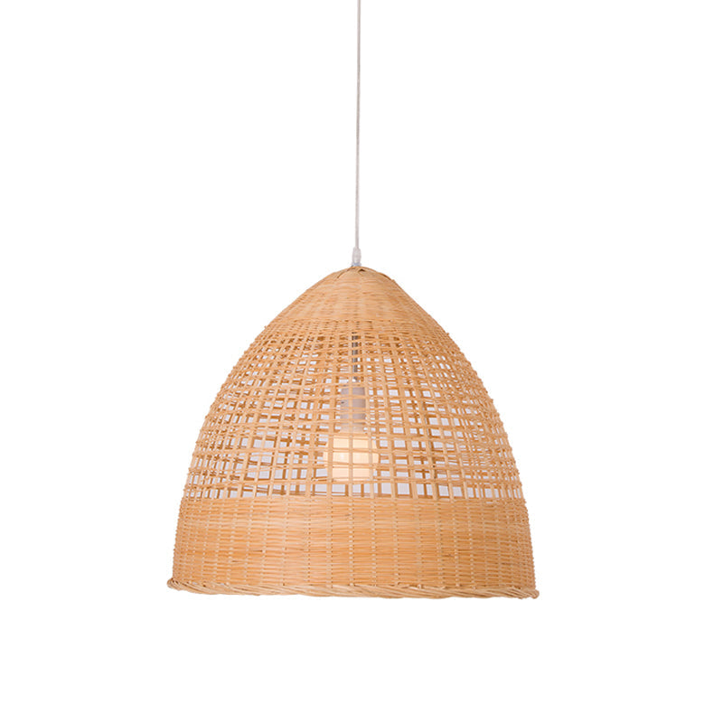 1-Light Asian Bamboo Pendant Ceiling Light: Beige Dining Room Hanging Lamp