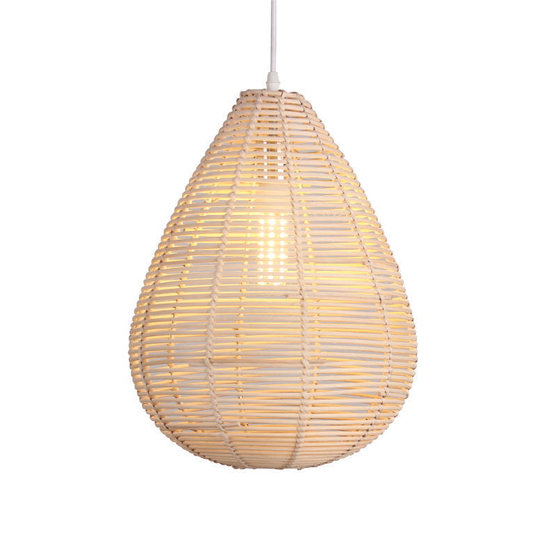 Raindrop Bamboo Pendant Lamp - Asian Style Kitchen Ceiling Light With Wood Finish