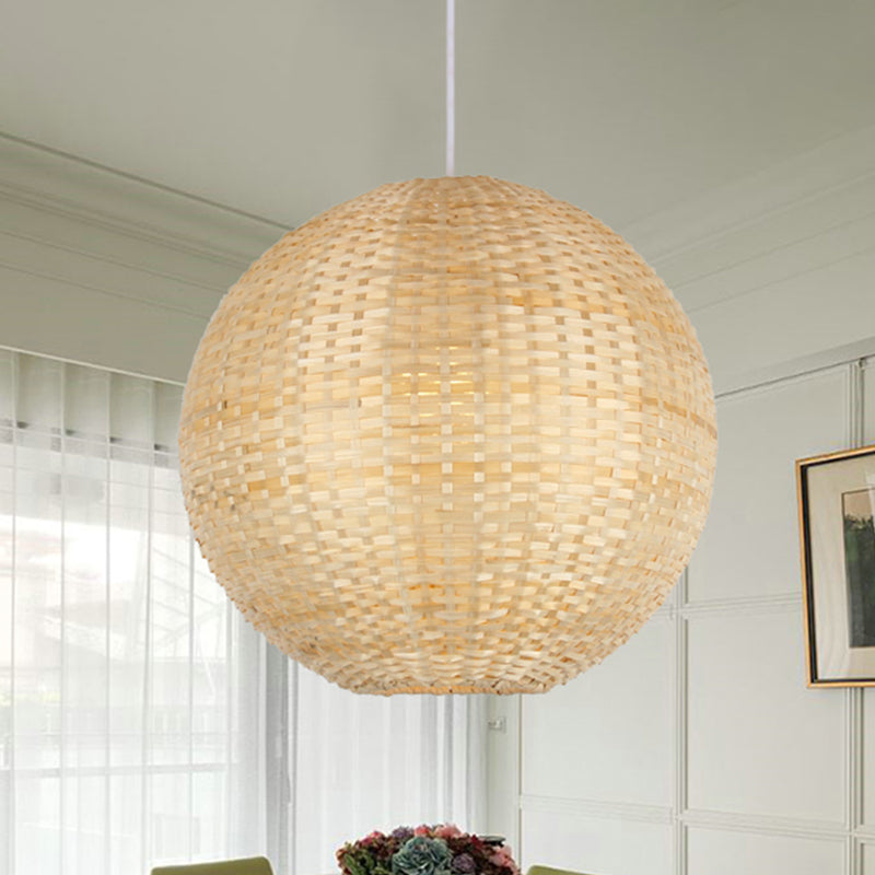 Spherical Asian Bamboo Pendant Ceiling Light - Beige 1-Bulb Suspension Lighting For Restaurants