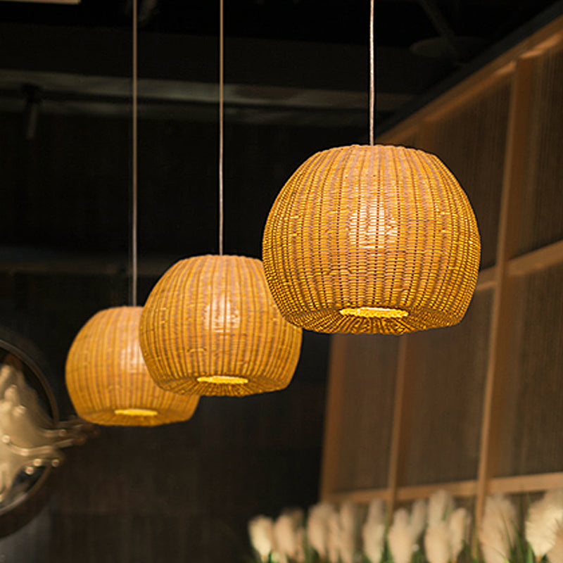 Sleek Khaki Dome Hanging Lamp: Stylish 1-Light Pendant Light Kit With Bamboo Woven Shade For Book