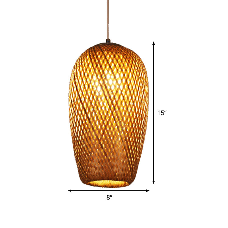 Chinese Bamboo Crisscross Woven Ceiling Hanging Lantern - 1 Bulb Pendant Light Fixture For
