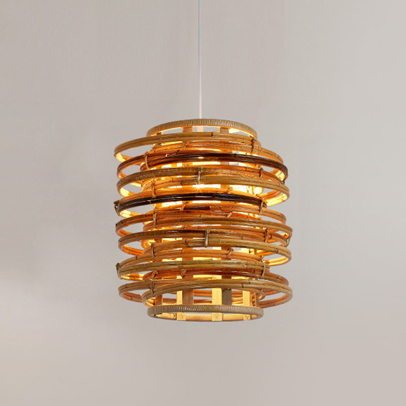 Bamboo Suspension Pendant Light - Asian Single Beige Perfect For Dining Table