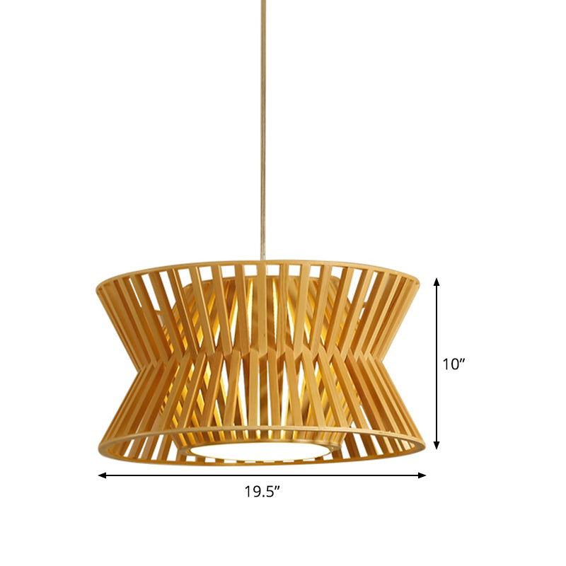 Curvaceous Asian Wood Pendant Light - Beige Suspended Lighting Fixture (1-Light 16/19.5 Wide)