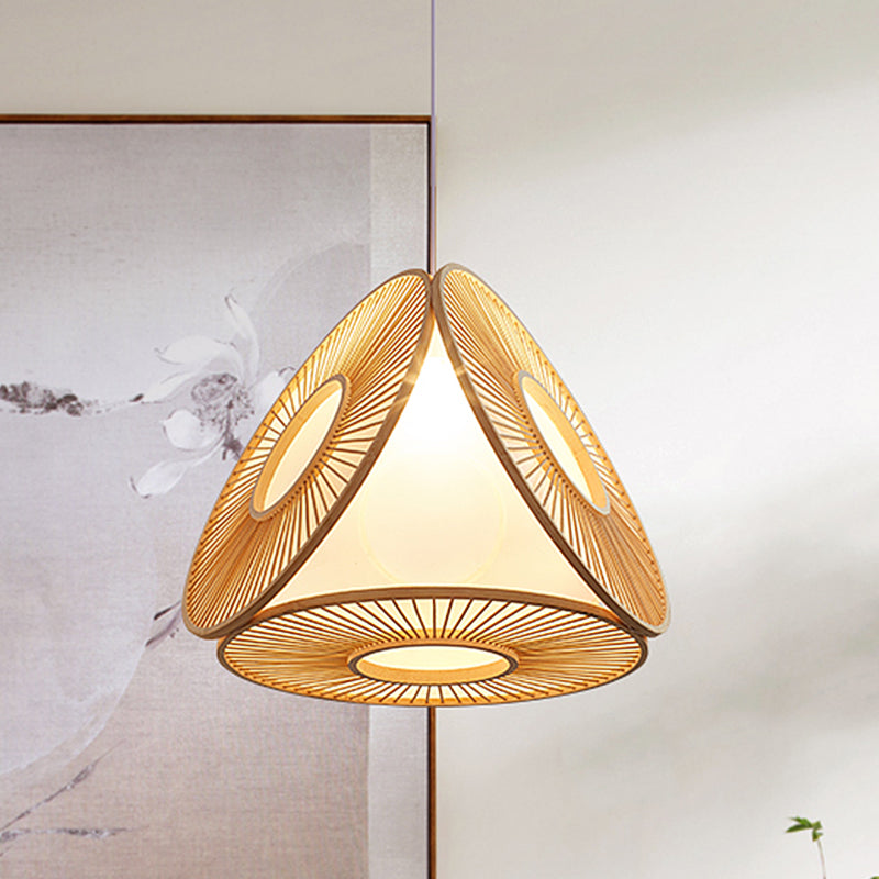 Single Bamboo Pendant Light - Asian Disc Suspension Style For Restaurant Ceiling Wood