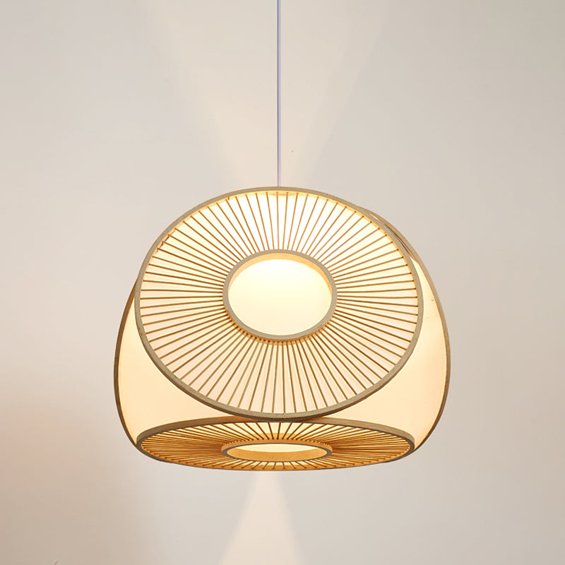 Single Bamboo Pendant Light - Asian Disc Suspension Style For Restaurant Ceiling