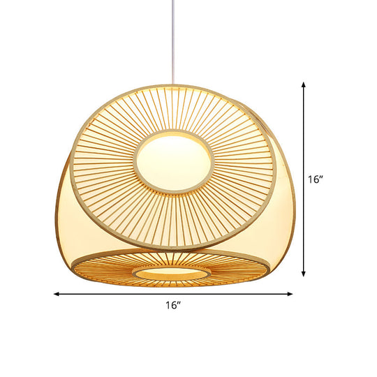 Single Bamboo Pendant Light - Asian Disc Suspension Style For Restaurant Ceiling